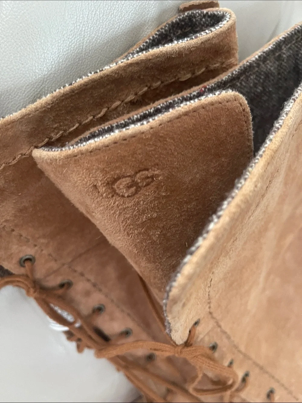 UGG Somaya Chestnut Suede Tall Moccasin Fringe Boots Size 10
